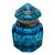 Antique Blue Faceted Crystal Artdeco Inkwell or Fragrance Holder Enamel Painted Flowers For Sale