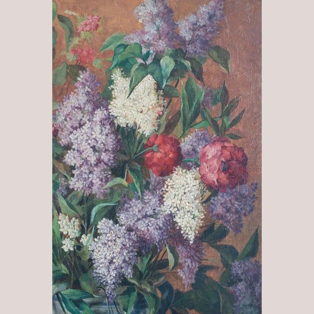 Floral Still Life in Vase, 1920s-1940s, Oil on Canvas For Sale - Image 6 of 11