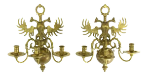 Antique 19th Century Russian Imperial Brass/ Bronze Crowned Eagle Figural Sconces - a Pair