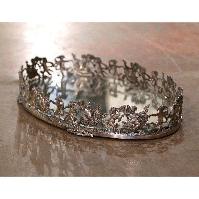 Metal 19th Century French Silvered Bronze Mirrored "Surtout De Table" With Cherubs For Sale - Image 7 of 8