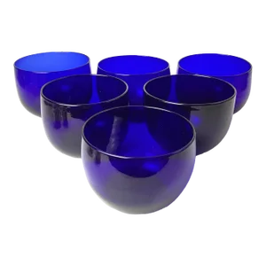 Early 19th Century Cobalt Blue Wine Glass Rinser or Finger Bowls- Set of 6