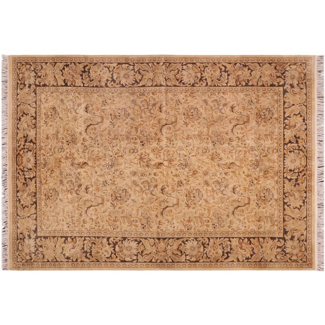 Beige Boho Chic Floral 1990's Pak-Persian Beige/Charcoal Wool Rug - 6'1'' X 9'1'' For Sale - Image 8 of 9
