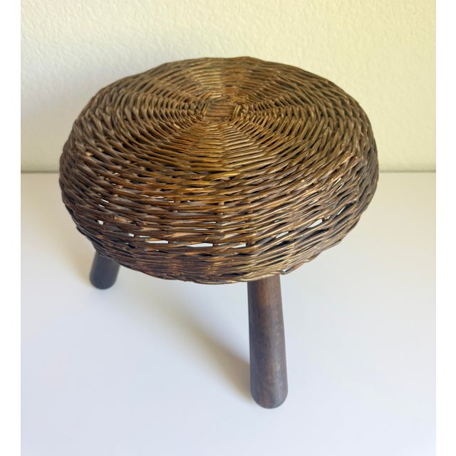 Wicker Tripod Stool, Tony Paul, 1950s, Attributed For Sale - Image 9 of 12