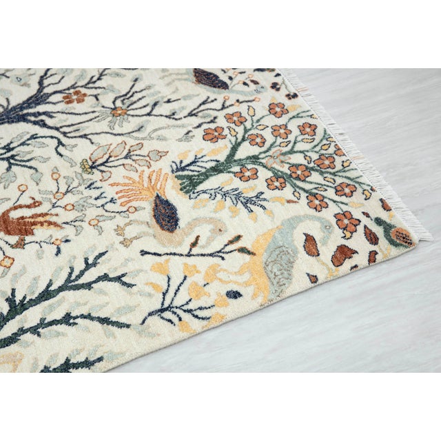 Textile 8x10Ft. White Peacock Wool Rug, Hand Knotted Birds Garden For Sale - Image 7 of 11
