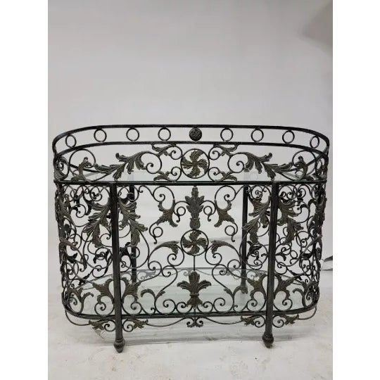 Metal Vintage Wrought Forged Iron Oval Glass Top Console Table For Sale - Image 7 of 7