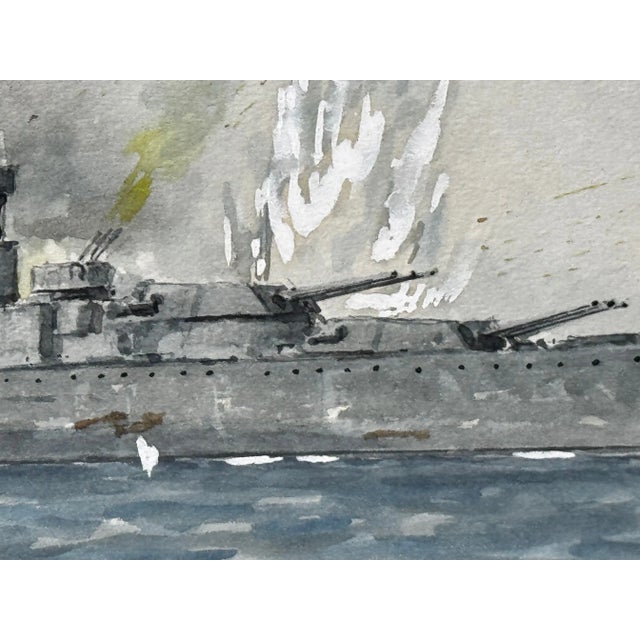 Wood 1960s Eric Tufnell Battleship Yamato Naval Battle Watercolor With Provenance For Sale - Image 7 of 12