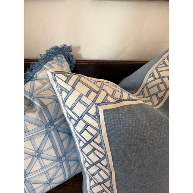 Pair of 22" x 22" custom designer pillows, featured in the 2026 Kips Bay Palm Beach Show House. Showcasing a perfect...
