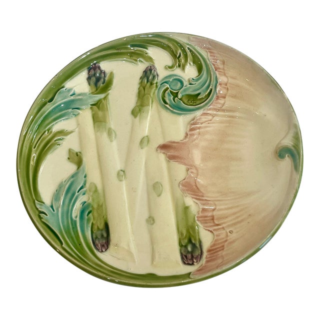 Majolica Art Nouveau Asparagus Plate by Keller Et Guérin (Kg) Lunéville For Sale