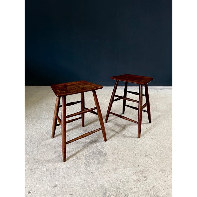 Vintage Early 19th Century Handmade Ladder Stool set of 2. Made in England, 1900's period. Oak wood turned and carved...