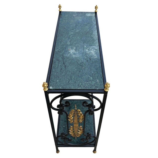 1950s Mid-Century Regency Iron & Brass Wine Bar Console Table W/ Marble Top For Sale - Image 5 of 11
