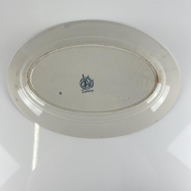 Large Oval Earthenware Platter with Laurels Pattern from Moulins des Loups, 1900s For Sale - Image 4 of 11