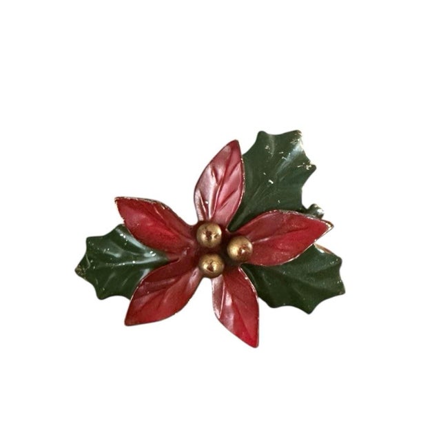 Hollywood Regency Vintage Tole Poinsettia Holiday Napkin Rings - Set of 6 For Sale - Image 3 of 6