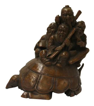 Chinese Carved Bamboo Turtle & Old Men Figure