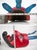 Large Vintage Hand Carved Red Diablo Costume Mask With Beard & Blue Feathers For Sale - Image 18 of 18