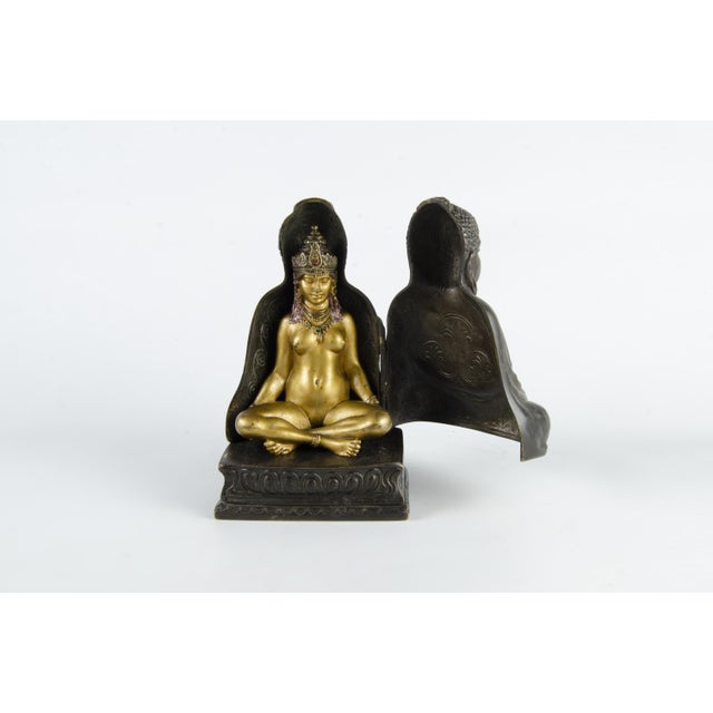 Metal Early 20th Century Set of Jugendstil Cold-Painted Bronze Sculptures of Buddha and a Gilt Priestess by Franz Bergmann, Austria For Sale - Image 7 of 11