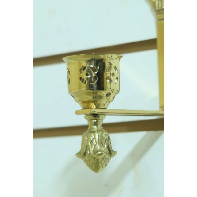 Traditional Pair Virginia Metalcrafters Brass Torch & Ribbon Wall Sconces For Sale - Image 3 of 9