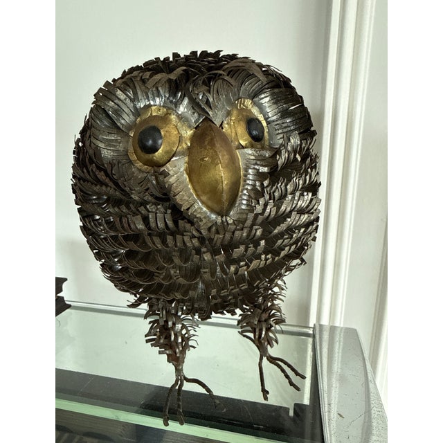1960s Brutalist Owl Metal Figurine - Curtis Jere Sergio Bustamante Syle Brutalist Owl Made out of brass/tin/aluminum....