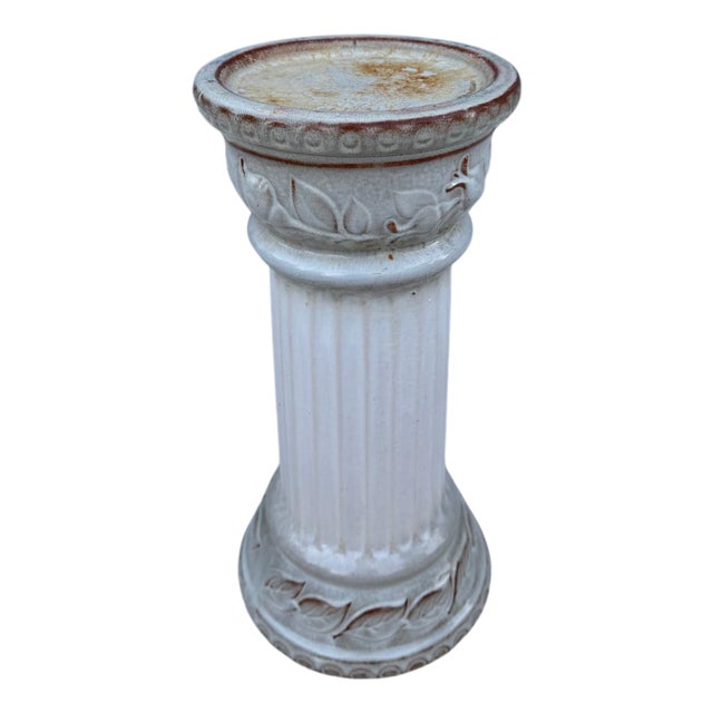 Vintage Ceramic Flower Column with Leaf and Flower Relief, 1960s For Sale