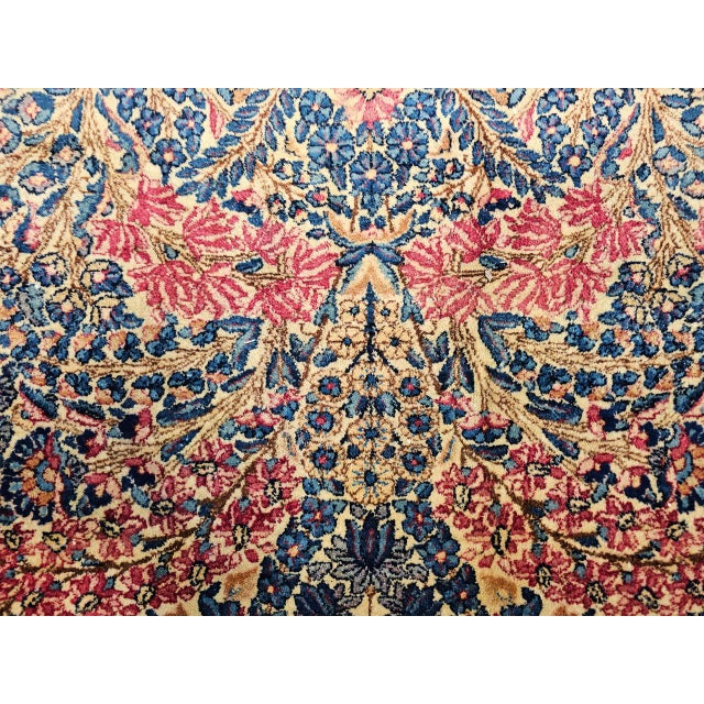 French Country Vintage Oversized Persian Kerman Lavar Rug, Hand-Knotted Wool, Floral Pattern, Ivory & Blue, 11’ X 18’ For Sale - Image 3 of 16