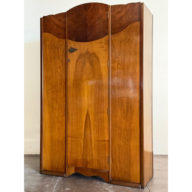 Vintage Art Deco 1940's Burl Wood Armoire Dresser For Sale - Image 9 of 16