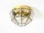 Beautiful original 1970s glass ceiling lamp in an octagonal shape. the shade has a light gold tint and small air bubbles....