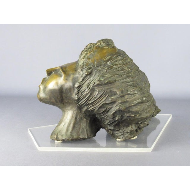 1950s Cast Bronze Head Sculpture of a Woman with Long Hair, 20th Century For Sale - Image 5 of 11