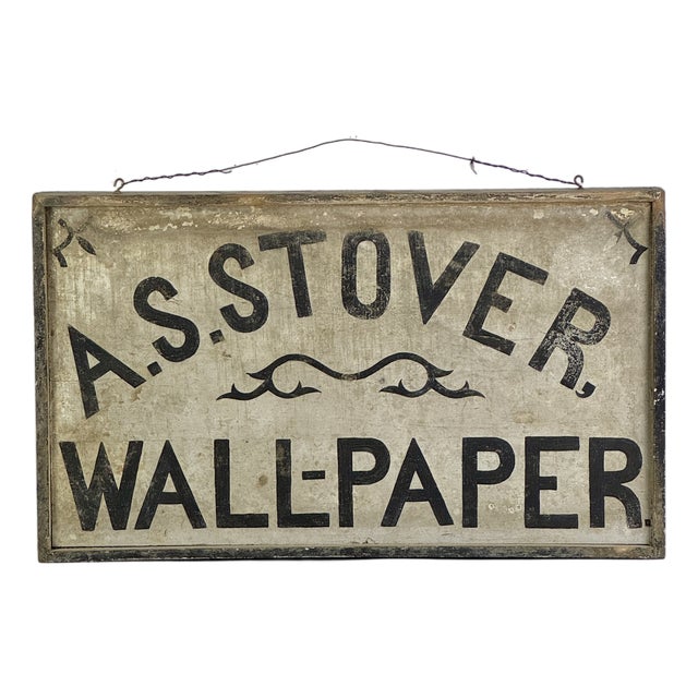 Antique Large Hand Painted Wood Trade Sign for Wallpaper Merchant For Sale
