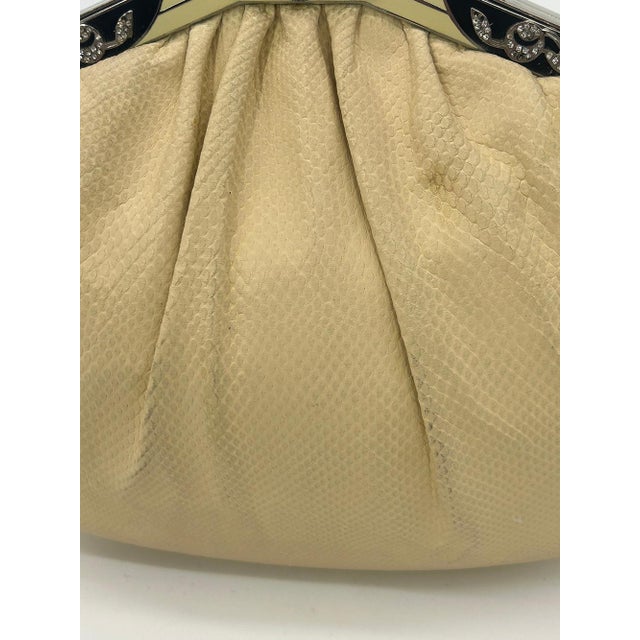 Judith Leiber Cream Matte Lizard Clutch with Enamel Crystal Top For Sale - Image 11 of 12