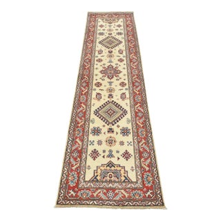 Kazak Runner 2’9” X 9’8” Beige Wool Tribal Hand-Knotted Oriental Rug For Sale