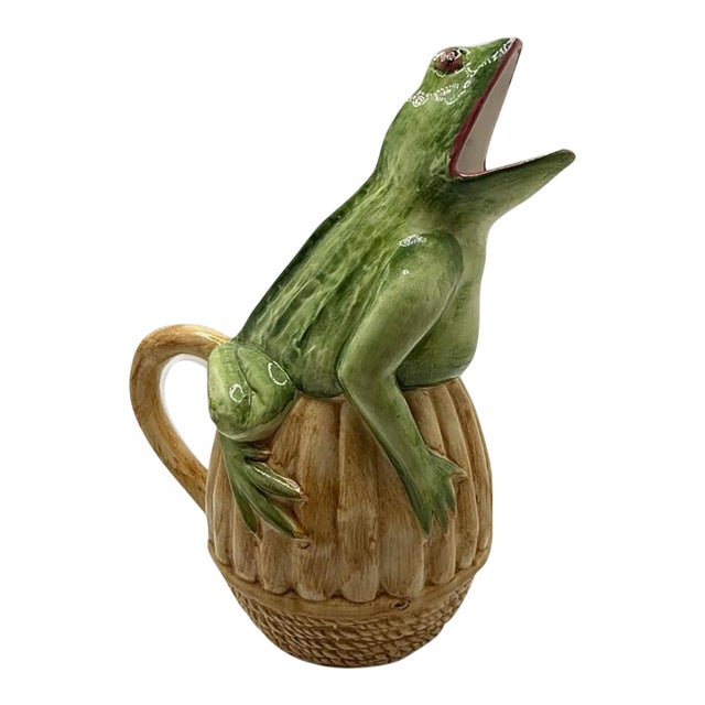 Vietri Ceramic Majolica Hand Painted Frog Pitcher For Sale
