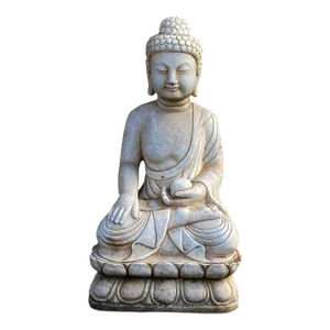 Chinese Oriental Distressed White Marble Stone Carved Sitting Buddha