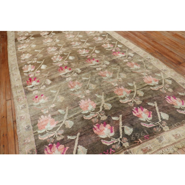 Stunning Floral Soft Brown Gallery Size Turkish Rug, Dated 1969 For Sale - Image 16 of 18