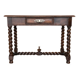 Antique French Walnut Desk with drawer and leather top For Sale