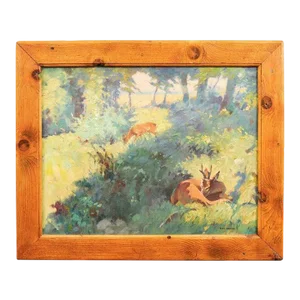 Circa 1920 Deer in the Woods Oil on Panel Painting by Bert Fricke Wolfenbuttel