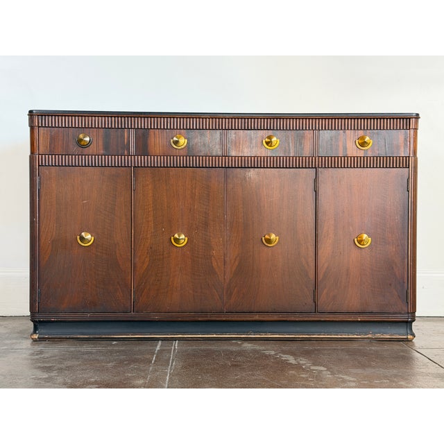 Brown Vintage 1940's Art Deco Walnut and Brass Credenza For Sale - Image 8 of 18