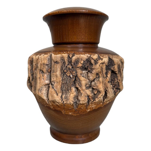 Japanese Wooden Chazutsu Tea Caddy with Natural Bark, 1960s For Sale