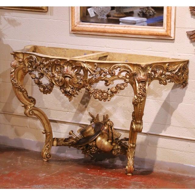Early 19th Century French Louis XV Rococo Giltwood Console With Rouge Marble Top For Sale - Image 12 of 18