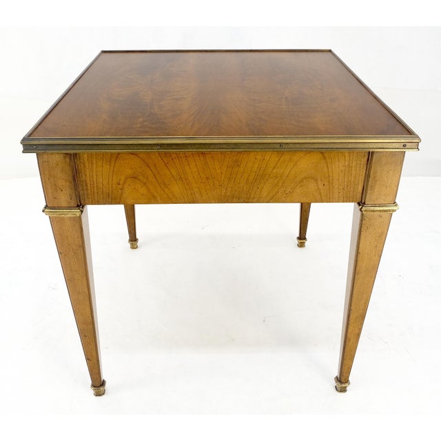 Baker Furniture Company Baker Satinwood One Drawer Brass Trim 27x24" Rectangle Side End Table Stand For Sale - Image 4 of 12