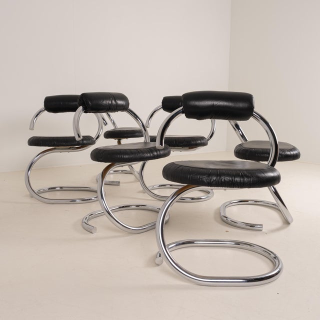 Black Vintage Cobra Dining Chairs by Giotto Stoppino, 1970s, Set of 6 For Sale - Image 8 of 8