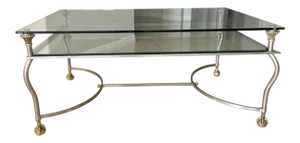 1960s Jansen Style Brass Steel Claw Feet Coffee Table