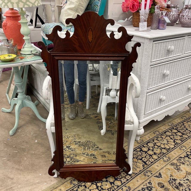 Glass Vintage Scrolled Edge Mirror With Tobacco Leaf Inlay For Sale - Image 7 of 10