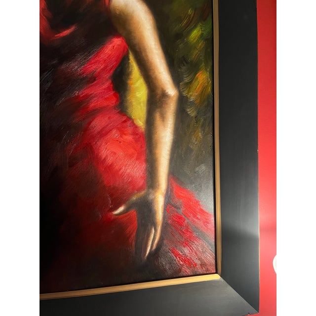 Expressive Spanish Flamenco Dancer Oil Painting in Red and Gold, Early 21st Century For Sale In Greensboro - Image 6 of 12