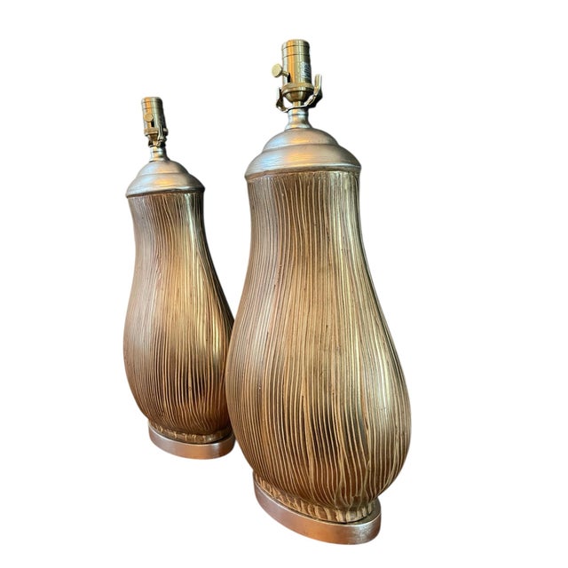 Ceramic Wildwood Textured Ceramic Table Lamps, a Pair For Sale - Image 7 of 12