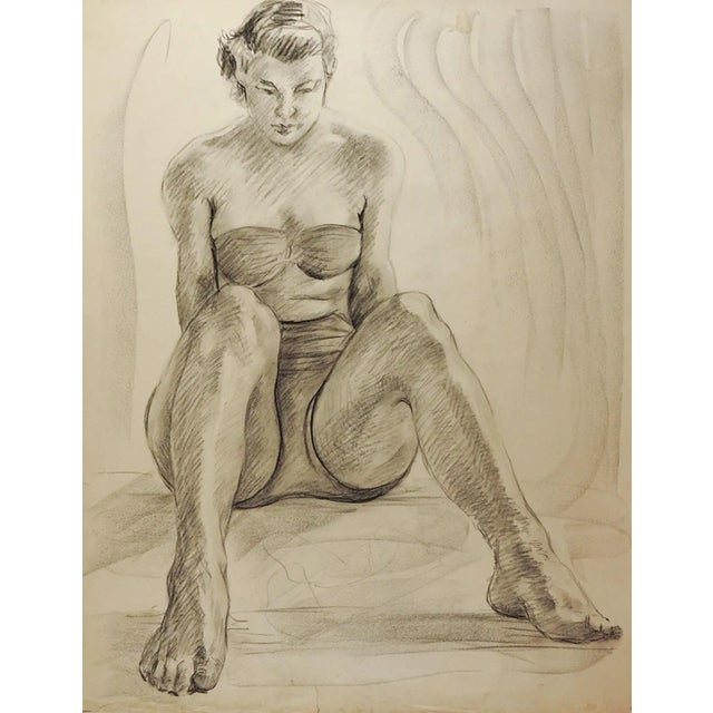 1950's Studio Drawing Seated Female Figure For Sale