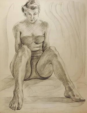 1950's Studio Drawing Seated Female Figure