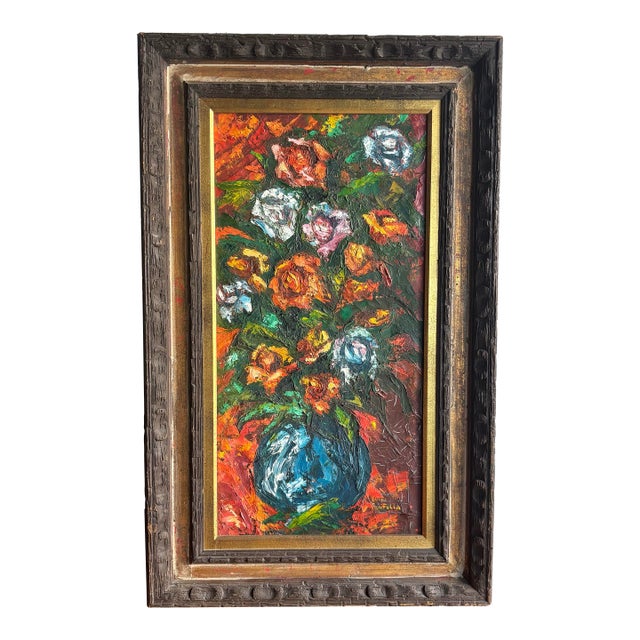 Mid Century Modern Impasto Still Life - Framed Oil Painting For Sale