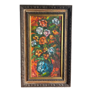 Mid Century Modern Impasto Still Life - Framed Oil Painting