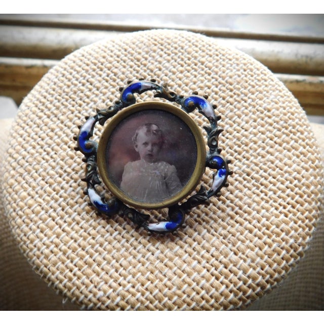 Antique French Enamel Victorian Child Picture Frame Brooch Pin For Sale - Image 4 of 11