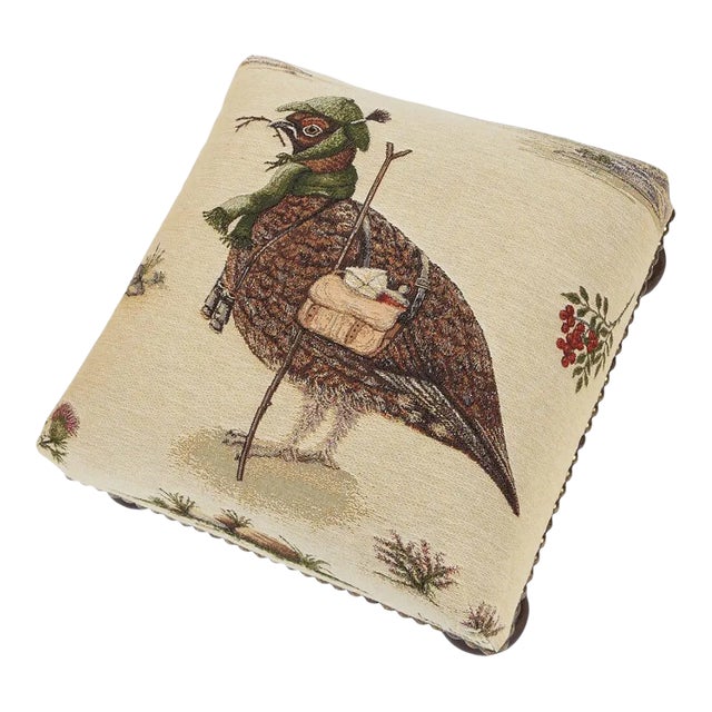 00 Henry Grouse Tapestry Footstool With Bun Feet For Sale