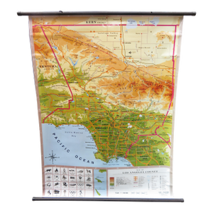 Vintage 1990's Los Angeles County Pull Down Map Classroom Chart ~ Wall Art Decor ~ La Hollywood California
